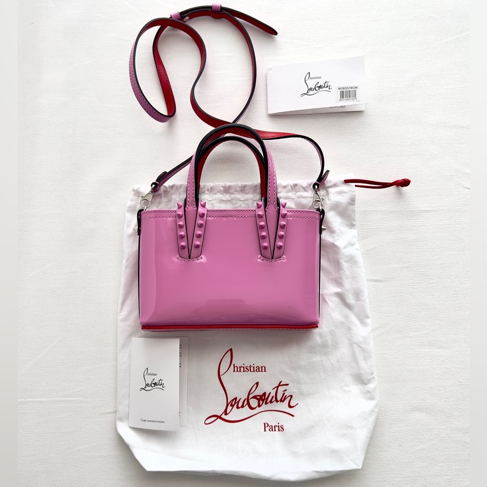 ✨New CHRISTIAN LOUBOUTIN Cabata Nano East West Patent Leather Tote Bag Gummy - Picture 8 of 14
